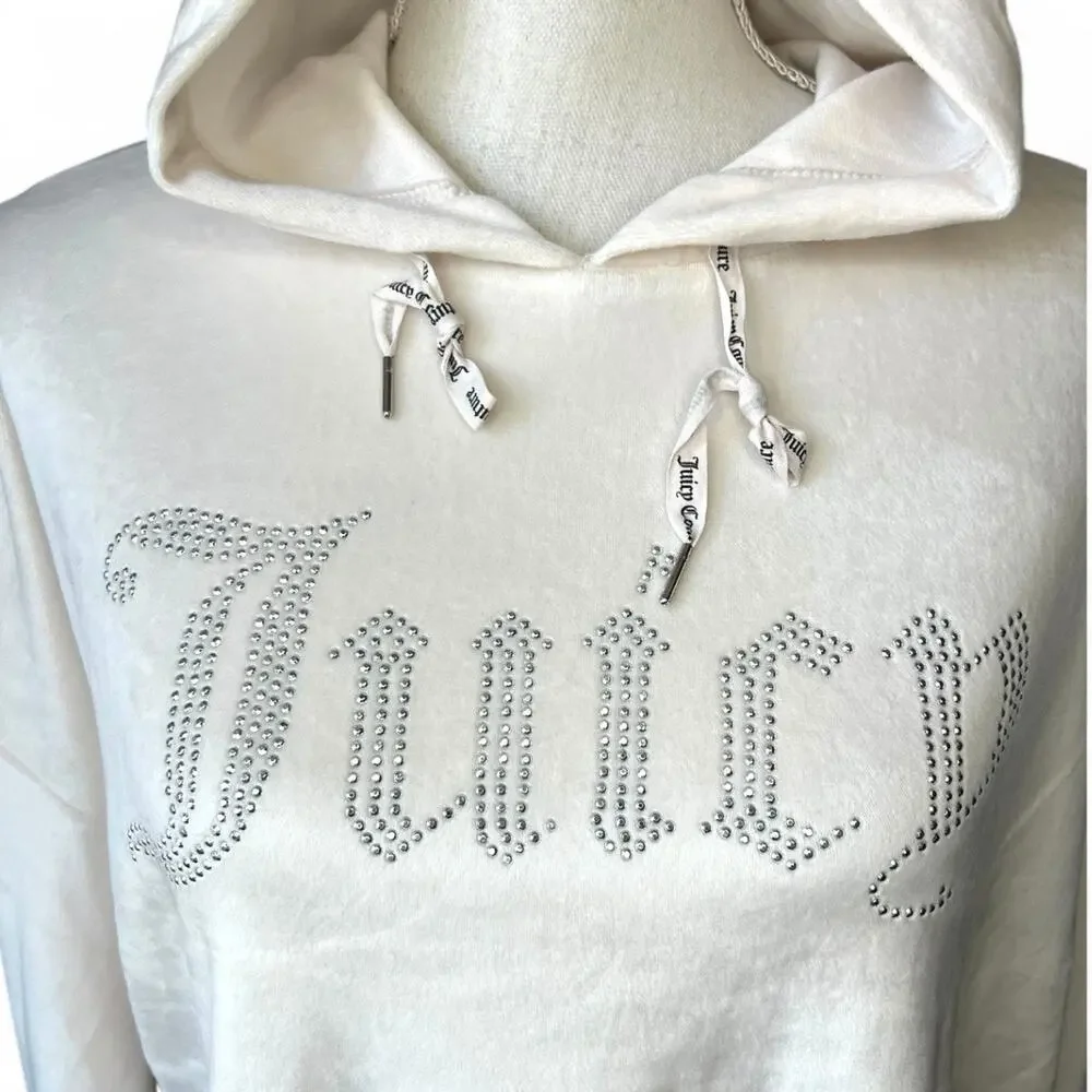 Juicy couture ivory cropped hoodie Y2K lightweight Athliesure velour size large - Picture 4 of 8